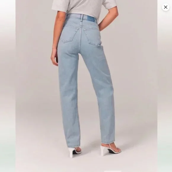 Abercrombie & Fitch Curve Love light wash Dad Jeans w/ Criss Cross Waistband 29 - Picture 2 of 10